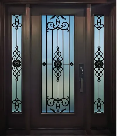Gotico wrought iron glass door insert, retrofit into existing door in Ottawa