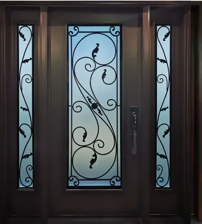 Serafina wrought iron glass door insert, retrofit into existing door in Ottawa