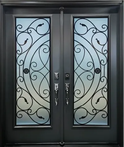 Palazzo wrought iron glass door insert, retrofit into existing door in Ottawa
