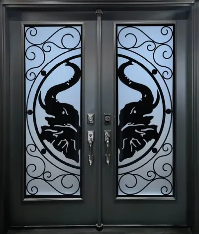 Elephant wrought iron glass door insert, retrofit into existing door in Ottawa