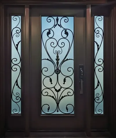 Miliano wrought iron glass door insert, retrofit into existing door in Ottawa