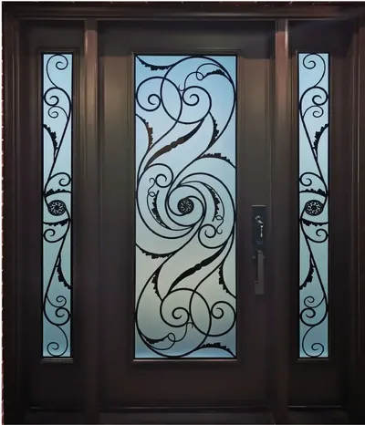 Martina wrought iron glass door insert, retrofit into existing door in Ottawa