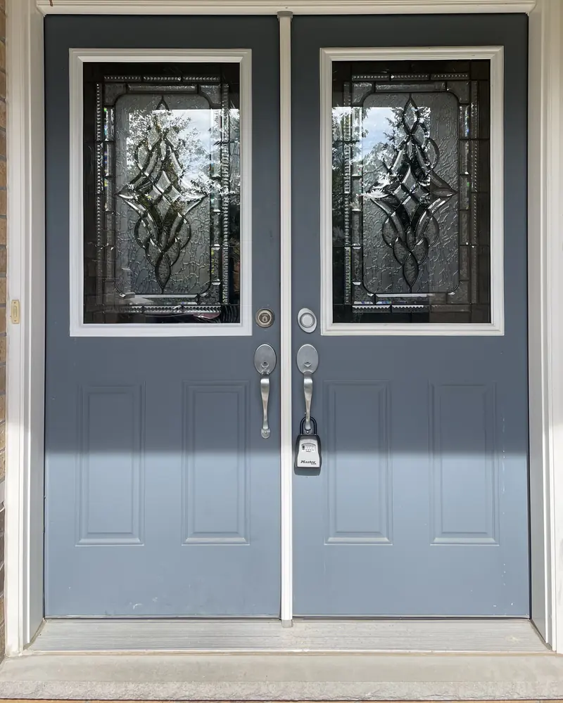 Same double doors with new decorative glass after replacement, Ottawa