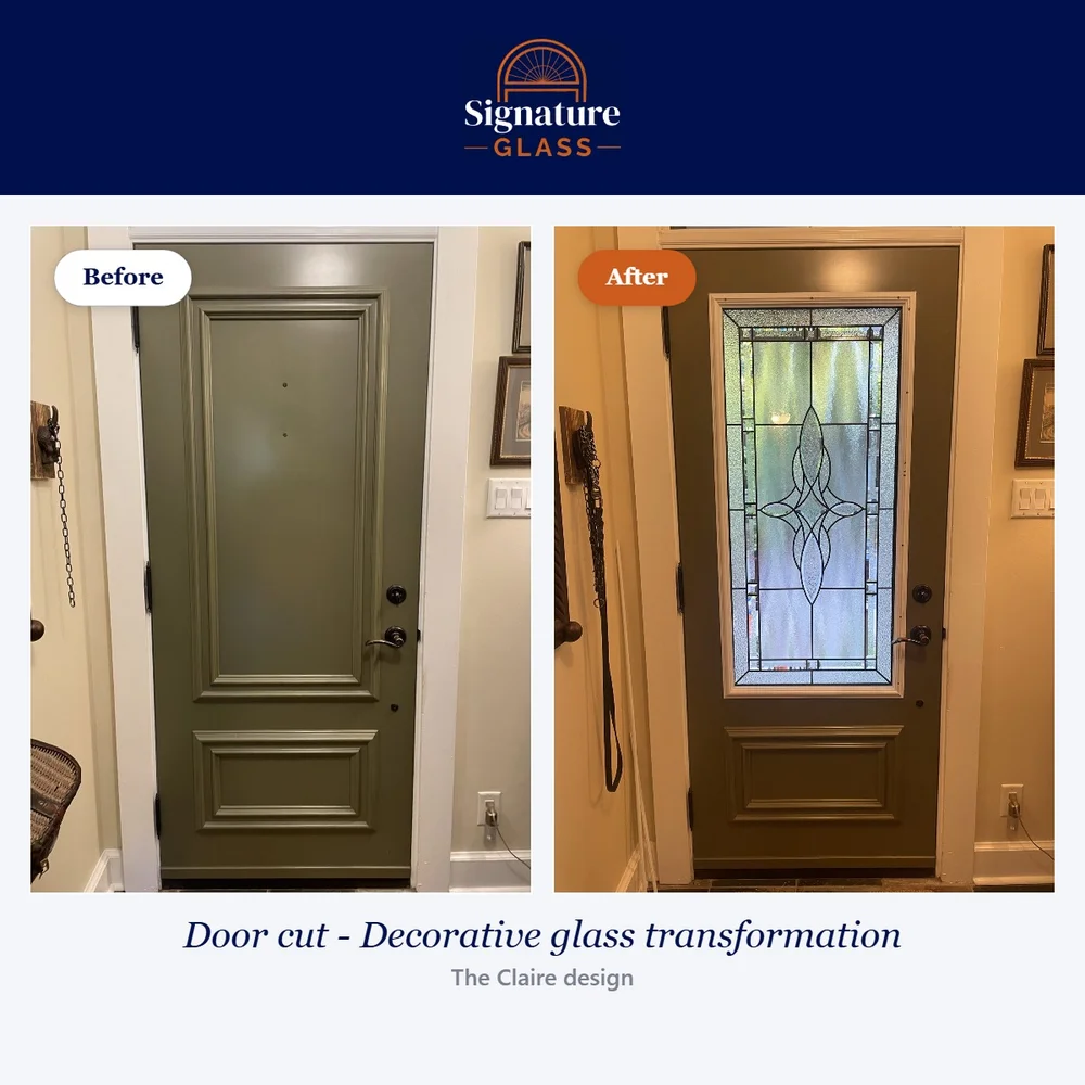 Before and after decorative glass door insert near Old Ottawa South, the Claire design
