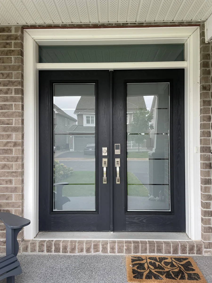 Black double doors with sandblasted privacy glass after, Ottawa